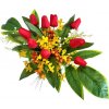 Smútočný aranžmán betonka umelé Tulipány, Zlatý dážď a doplnky 67cm x 35cm x 25cm Smútočný aranžmán betonka umelé Tulipány, Zlatý dážď a doplnky 67cm x 35cm x 25cm