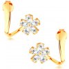 Šperky eshop - Náušnice zo žltého 14K zlata - zvlnená stuha, ligotavý zirkónový kvet GG116.07 Šperky eshop - Náušnice zo žltého 14K zlata - zvlnená stuha, ligotavý zirkónový kvet GG116.07