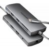 AXAGON HMC-8HLSA, USB 5Gbps húb, 3x USB-A, HDMI 4k/60Hz, RJ-45 GLAN, SD/microSD, audio, PD 100W, kábel USB-C 20cm