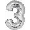 Nafukovací balón 86cm číslo 3: strieborný Nafukovací balón 86cm číslo 3: strieborný