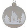 ORNEX Vianočná ozdoba sklenená guľa s domčekom biela, 8 cm