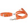 Obojok a vodítko plochý kožený set pre psa oranžovej farby Obvod krku:: 38-49cm, šírka obojku: 25mm + vodítko priemer 18mm Obojok a vodítko plochý kožený set pre psa oranžovej farby Obvod krku:: 38-49cm, šírka obojku: 25mm + vodítko priemer 18mm