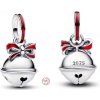 Charm Sterlingové stříbro 925 Vánoční rolnička s červenou mašlí, přívěsek na náramek vánoce Charm Sterlingové stříbro 925 Vánoční rolnička s červenou mašlí, přívěsek na náramek vánoce