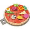 Leaf Toys Party Tender drevená pizza so 6 chrumkavými dielmi a 12 potravinami
