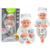 LEAN TOYS Bábika v bielo-sivom pruhovanom outfite s čiapočkou, cumlíkom a dekou LEAN TOYS Bábika v bielo-sivom pruhovanom outfite s čiapočkou, cumlíkom a dekou