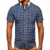 Tmavomodrá pánska elegantná kockovaná košeľa s krátkymi rukávmi BOLF 5531 Tmavomodrá pánska elegantná kockovaná košeľa s krátkymi rukávmi BOLF 5531