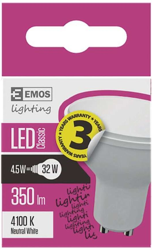 Emos LED žiarovka Classic 3,8W GU10 neutrálna biela