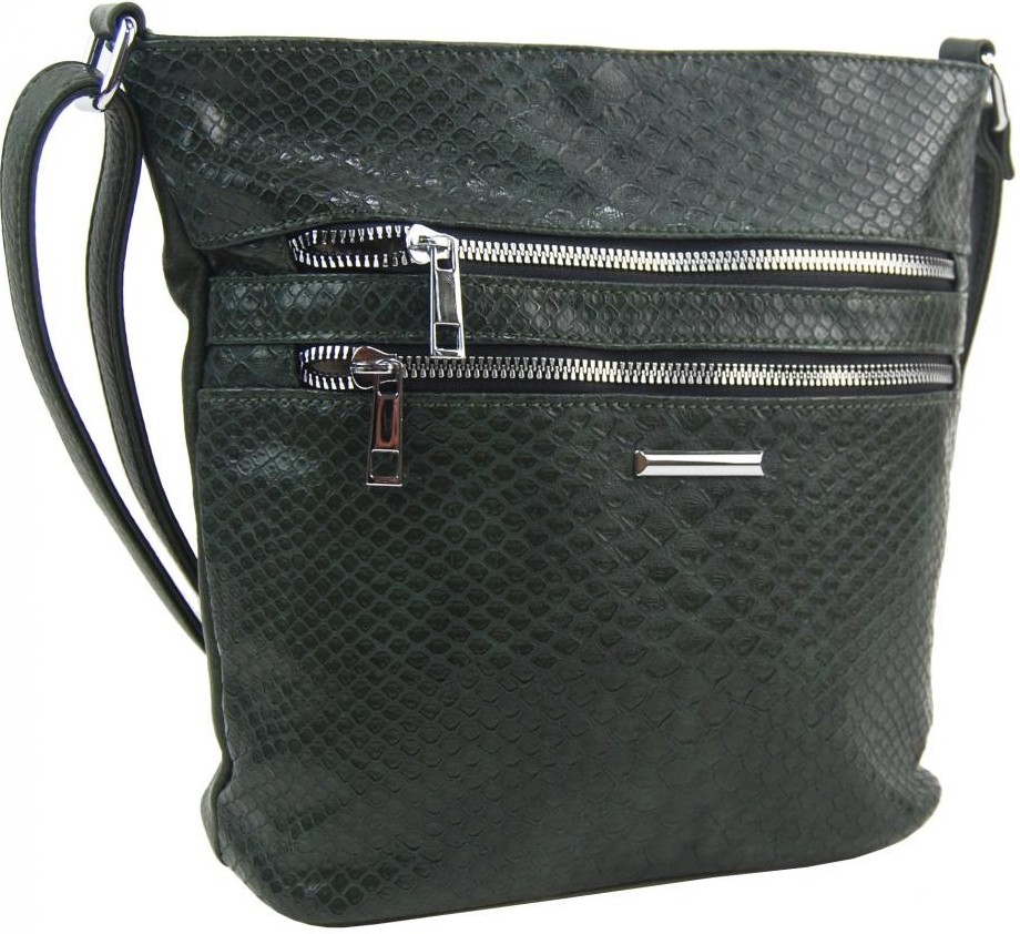 Barebag Tmavo zelená crossbody dámska kabelka v kroko dizajne