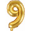 PartyDeco Fóliový balón Mini - Číslo 9 zlatý 35cm PartyDeco Fóliový balón Mini - Číslo 9 zlatý 35cm