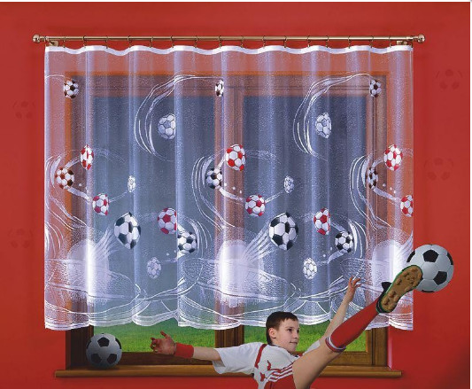 Žakárová detská záclona Futbal, biela, výška 170cm/150cm metráž Výška: 150cm