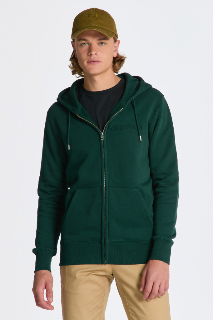 Gant EMBOSSED FULL ZIP HOODIE zelená