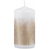 Vianočná valcová sviečka nitky zlatý gliter, biela, pr. 60 x 120 mm Vianočná valcová sviečka nitky zlatý gliter, biela, pr. 60 x 120 mm