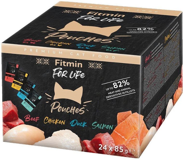FITMIN Cat FOR LIFE Pouch 4 príchute 24 x 85 g