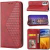Peňaženkové kožené puzdro CUBIC GRID na Motorola Moto G52 / G82 5G - Červená Peňaženkové kožené puzdro CUBIC GRID na Motorola Moto G52 / G82 5G - Červená