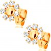 Šperky eshop - Náušnice zo žltého 14K zlata - kvietok s hladkým stredom a okrúhlymi čírymi zirkónmi GG164.14 Šperky eshop - Náušnice zo žltého 14K zlata - kvietok s hladkým stredom a okrúhlymi čírymi zirkónmi GG164.14