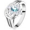 Šperky eshop - Lesklý prsteň s rozvetvenými ramenami, svetlomodré zirkónové zrnko, oblúčiky G10.25 - Veľkosť: 48 mm Šperky eshop - Lesklý prsteň s rozvetvenými ramenami, svetlomodré zirkónové zrnko, oblúčiky G10.25 - Veľkosť: 48 mm