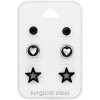 For Silver Súprava náušníc z chirurgickej ocele Srdce, Hviezda, Gulička For Silver Súprava náušníc z chirurgickej ocele Srdce, Hviezda, Gulička