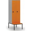 Drevená šatníková skrinka S4 s lavičkou, 2 oddiely, 1871 x 600 x 500/800 mm, demont, kódový zámok, sivá/oranžová Drevená šatníková skrinka S4 s lavičkou, 2 oddiely, 1871 x 600 x 500/800 mm, demont, kódový zámok, sivá/oranžová