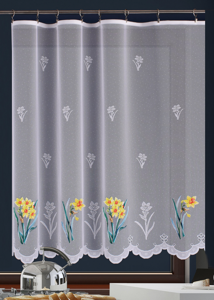 Jarní metrážová žakarová záclona M77 - Narcisy - výška 135 cm