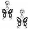 Šperky eshop - Strieborné náušnice 925, čierno-biely motýlik s výrezmi na krídlach, krištáľ PC15.20 Šperky eshop - Strieborné náušnice 925, čierno-biely motýlik s výrezmi na krídlach, krištáľ PC15.20