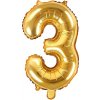 PartyDeco Fóliový balón Mini Číslo 3 zlatý 35cm PartyDeco Fóliový balón Mini Číslo 3 zlatý 35cm
