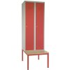 RAUMAN Kovová šatníková skrinka s lavičkou, 60 x 85 x 185 cm, cylindrický zámok červená - ral 3000