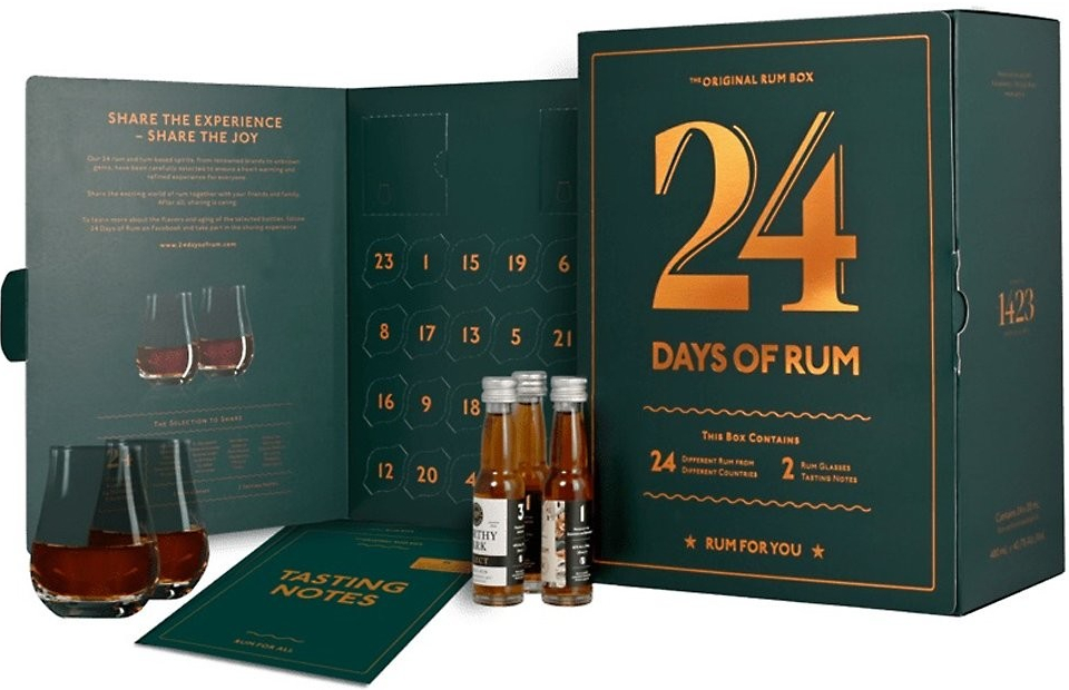 24 Days of Rum Rumový kalendár 2022 43,7% 24 x 0,02 l (dárčekové balenie kalendár a 2 poháre)