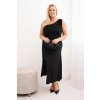 VEČERNÉ MIDI ŠATY PLUS SIZE NA JEDNO RAMENO VISKÓZA ČIERNE VEČERNÉ MIDI ŠATY PLUS SIZE NA JEDNO RAMENO VISKÓZA ČIERNE
