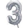 PartyDeco Fóliový balón narodeninové číslo 3 strieborný 86cm PartyDeco Fóliový balón narodeninové číslo 3 strieborný 86cm