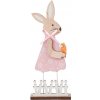 Dekorácia drevo 70x190mm zajac na postavenie s plôtikom, prírodná, biela, ružová