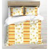 Posteľné obliečky, Krep, Žlté kvety s pruhmi 1+1 Posteľné obliečky, Krep, Žlté kvety s pruhmi 1+1