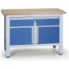Pracovný stôl do dielne G6, 2 zásuvky, 2 skrinky, 1200 x 600 x 860 - 900 mm, modrá Pracovný stôl do dielne G6, 2 zásuvky, 2 skrinky, 1200 x 600 x 860 - 900 mm, modrá