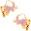 Šperky eshop - Náušnice zo žltého 14K zlata, glazúrovaný ružovo-biely sloník s čiernym očkom GG162.08 Šperky eshop - Náušnice zo žltého 14K zlata, glazúrovaný ružovo-biely sloník s čiernym očkom GG162.08