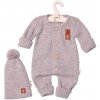 Baby Nellys 2-dielna sada Pletený overálek STAR čiapky Hand Made, bežový Baby Nellys 2-dielna sada Pletený overálek STAR čiapky Hand Made, bežový