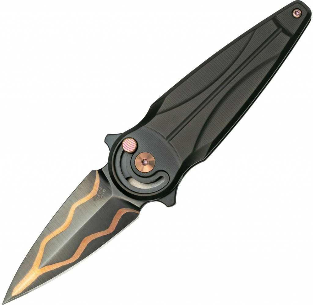 Fox Knives/ANARCNIDE SATURN Folding Knife Carbon Copper Damascus Blade,Titanium PVD Handle