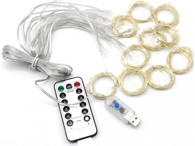 eCa Vianočný svetelný záves 200 LED USB diaľkové ovládanie 3 x 2 m teplý biely