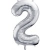 PartyDeco Fóliový balón narodeninové číslo 2 strieborný 86cm PartyDeco Fóliový balón narodeninové číslo 2 strieborný 86cm