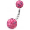 Šperky eshop - Piercing do pupku - ružovo-biele guličky FIMO s abstraktným motívom X18.07 Šperky eshop - Piercing do pupku - ružovo-biele guličky FIMO s abstraktným motívom X18.07