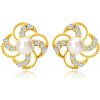 Šperky eshop - Náušnice zo 14K zlata - kvietok s obrysmi lupeňov, zirkóniky, perla S1GG234.13 Šperky eshop - Náušnice zo 14K zlata - kvietok s obrysmi lupeňov, zirkóniky, perla S1GG234.13
