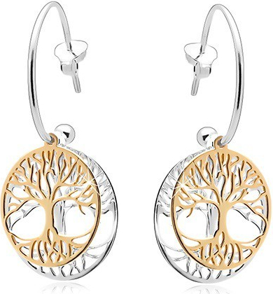 Šperky eshop dvojfarebné náušnice zo striebra neúplný kruh strom života v obruči SP03.19