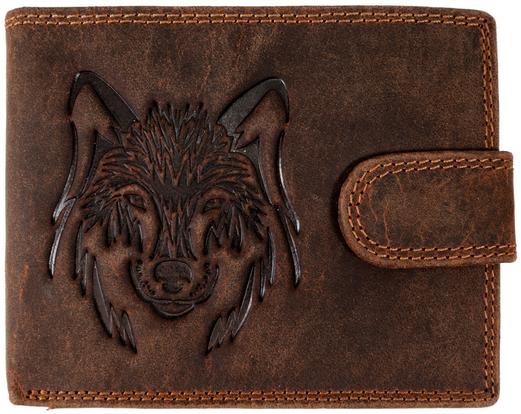 Wild Luxusná pánska peňaženka s prackou Vlk hnědá