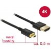 Delock HDMI prepojovací kábel Zástrčka HDMI-A, Zástrčka HDMI Micro-D 0.50 m čierna 84788 4K UHD, pozlátené kontakty HDMI kábel; 84788 Delock HDMI prepojovací kábel Zástrčka HDMI-A, Zástrčka HDMI Micro-D 0.50 m čierna 84788 4K UHD, pozlátené kontakty HDMI kábel; 84788