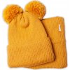 Baby Nellys Zimná pletená čiapka nákrčník horčicová s brmbolcami