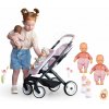 Smoby Set s bábikami dvojičkami Twin Pushchair Pink Maxi Cosi&Quinny a fľašky