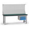 Pracovný stôl do dielne G8 s nadstavbou, 2100 x 750 x 800 mm, 1x kontejner, 3 zásuvky, modrá Pracovný stôl do dielne G8 s nadstavbou, 2100 x 750 x 800 mm, 1x kontejner, 3 zásuvky, modrá
