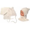 Zimní čepice na zavazování s bambulky + šál, Baby Nellys - béžová Baby Nellys Zimní čepice na zavazování s bambulky + šál, Baby Nellys - béžová Baby Nellys