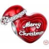 Charm Sterlingové stříbro 925 Vánoční srdce - Merry Christmas s čepičkou, korálek na náramek vánoce Charm Sterlingové stříbro 925 Vánoční srdce - Merry Christmas s čepičkou, korálek na náramek vánoce