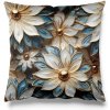 Soovi Home Obliečka na vankúš Gold Bloom – 3D kvetinový vzor s modro-bielymi lupienkami a zlatým stredom Veľkosť: 45x45 velúr Soovi Home Obliečka na vankúš Gold Bloom – 3D kvetinový vzor s modro-bielymi lupienkami a zlatým stredom Veľkosť: 45x45 velúr
