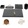 Luxusný SET na dokumenty pre kancelársky stôl 6 ks čierna koža + drevo Luxusný SET na dokumenty pre kancelársky stôl 6 ks čierna koža + drevo
