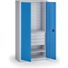 Policová dielenská skriňa 2-dverová, 2 police + 4 zásuvky, 1950 × 950 × 500 mm, modré dvere Policová dielenská skriňa 2-dverová, 2 police + 4 zásuvky, 1950 × 950 × 500 mm, modré dvere